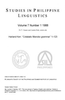 Studies in Philippine linguistics, vol. 07: no. 1