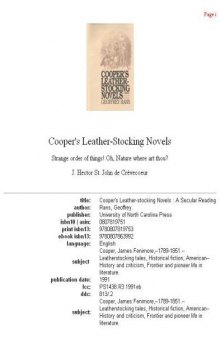 Cooper's Leather-Stocking Novels: A Secular Reading