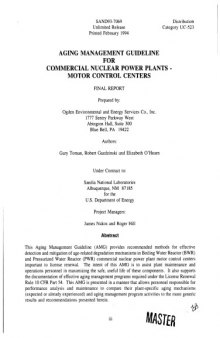 Aging Mgmt Guidelines for Comml Nucl Powerplants [motor ctl centers]