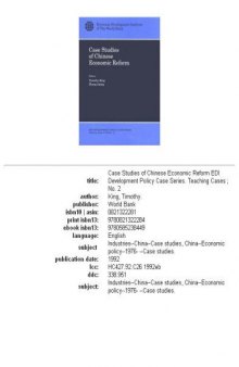 Case studies of Chinese economic reform, Volume 22