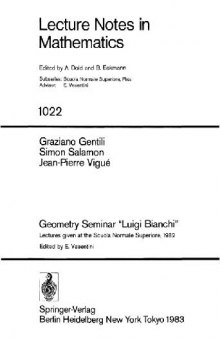 Geometry Seminar “Luigi Bianchi”: Lectures given at the Scuola Normale Superiore, 1982