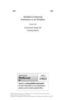 Handbook of Improving Performance in the Workplace, Volume One: Instructional Design and Training Delivery