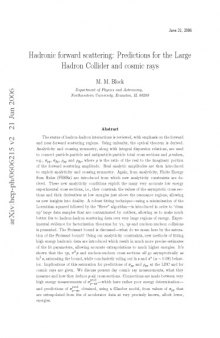 Hadronic forward scattering : predictions for the large hadron collider and cosmic rays