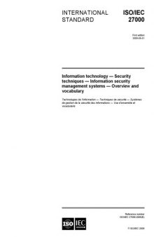 ISO/IEC 27000:2009, Information security management systems — Overview and vocabulary