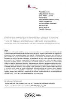 Dictionnaire méthodique de l'architecture grecque et romaine, Tome III: Espaces architecturaux, bâtiments et ensembles