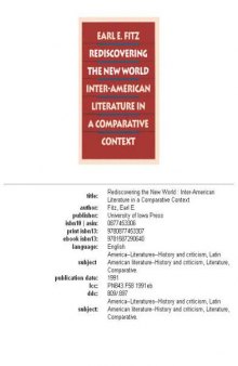 Rediscovering the New World: inter-American literature in a comparative context