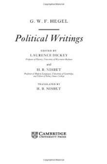 Hegel: Political Writings (Cambridge Texts in the History of Political Thought)