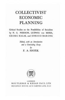 Collectivist Economic Planning: Critical Studies