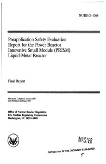 Safety Evaluation Rpt - PRISM Liquid-Metal Reactor