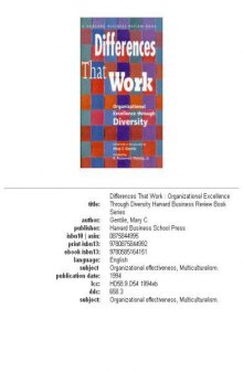 Differences that work: organizational excellence through diversity
