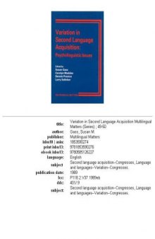 Variation in second language acquisition, Volume 50
