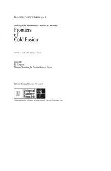 Frontiers of cold fusion : proceedings of the Third International Conference on Cold Fusion : October 21-25, 1992, Nagoya, Japan