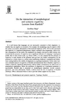 On the interaction of morphological and syntactic ergativity : Lessons from Kurdish