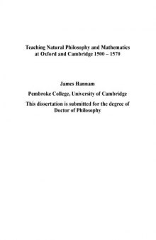 Teaching Natural Philosophy and Mathematics at Oxford and Cambridge 1500 – 1570 