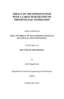 Impact On The Power System With A Large Penetration Of Photovoltaic Generation Tan [Thesis]