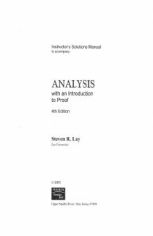 Instructor Solutions Manual for Analysis: With an Introduction to Proof 4th Edition