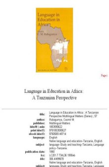 Language in Education in Africa: A Tanzanian Perspective (Multilingual Matters)