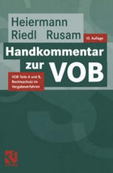 Handkommentar zur VOB: Teile A und B, Rechtsschutz im Vergabeverfahren