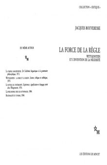 La force de la regle: Wittgenstein et l'invention de la necessite (Collection