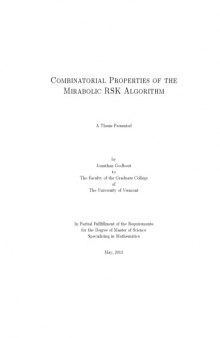 Combinatorial Properties of the Mirabolic RSK Algorithm [PhD thesis]