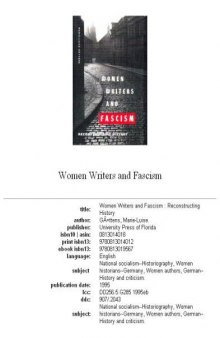 Women writers and fascism: reconstructing history