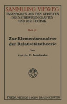 Zur Elementaranalyse der Relativitätstheorie: Einleitung und Vorstufen