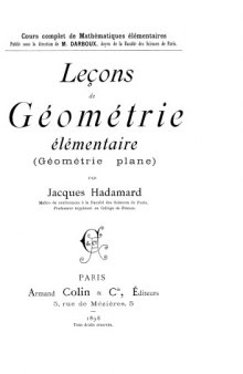 Leçons de géométrie élémentaire I (géométrie plane)