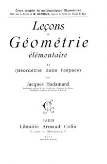 Leçons de géométrie élémentaire II (géométrie dans l'espace)