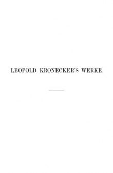 Leopold Kronecker's Werke, Band 2