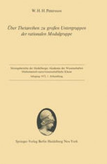 Über Thetareihen zu großen Untergruppen der rationalen Modulgruppe: Vorgelegt in der Sitzung vom 15. Januar 1972