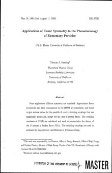 Appl of Flavor Symmetry to Phenomenology of Elementary Particles [thesis]