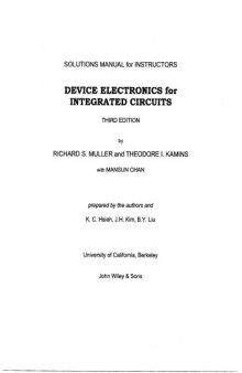 Device Electronics for Integrated Circuits 3rd edition Solutions Manual