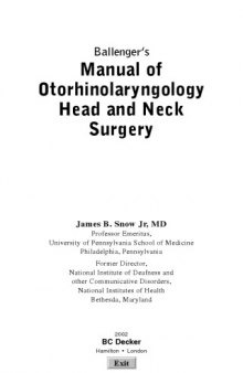 Ballengers Manual of Otorhinolaryngology [head, neck surgery]