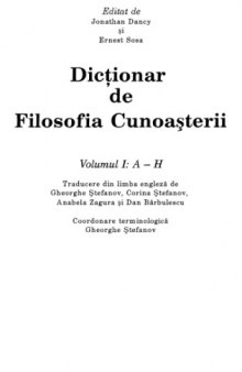 Dicţionar de filosofia cunoaşterii Volumul I