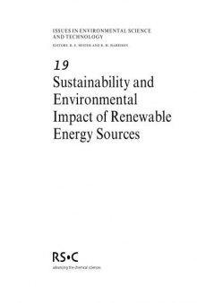 Sustainability and Environmental Impact of Renewable Energy Sources (Issues in Environmental Science and Technology)