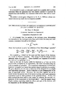 On the Evaluation of Certain Integrals Important in the Theory of Quanta