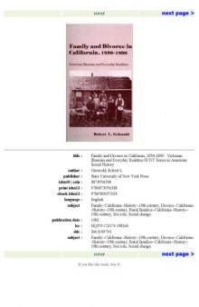 Family and Divorce in California 1850-1890: Victorian Illusions and Everyday Realities (American Social History)