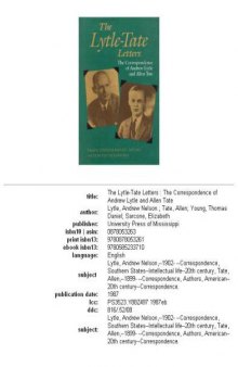 The Lytle-Tate letters: the correspondence of Andrew Lytle and Allen Tate