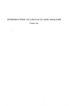 Introduction to Calculus and Analysis, Vol. 1