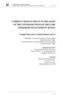 CURRENT CRISIS IN THE EU IN THE LIGHT OF THE CONTRADICTIONS OF THE CORE - PERIPHERY DEVELOPMENT MODEL