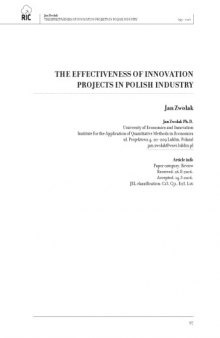 THE EFFECTIVENESS OF INNOVATION PROJECTS IN POLISH INDUSTRY