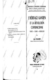 L'héritage kantien et la révolution copernicienne Fichte Cohen Heidegger