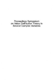 Proceedings Symposium on Value Distribution Theory in Several Complex Variables