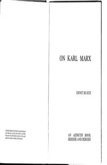On Karl Marx (An Azimuth book) 