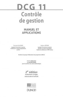 DCG 11 - Contrôle de gestion - 2e édition - Manuel et applications