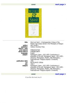 Word and Spirit: A Kierkegaardian Critique of the Modern Age (Indiana Series in the Philosophy of Religion)