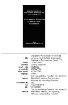 Developmental Approaches to Prevention and Intervention (Rochester Symposium on Developmental Psychology)