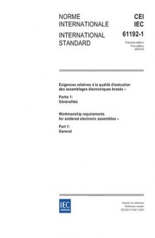 IEC 61192-1 Ed. 1.0 b:2003 = Workmanship requirements for soldered electronic assemblies - Part 1: General