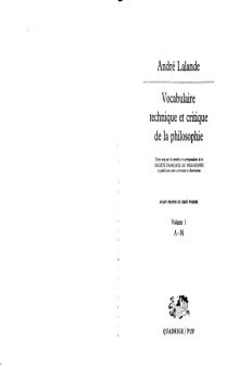 Vocabulaire technique et critique de la philosophie, Vol. 1 A-M, 4e édition