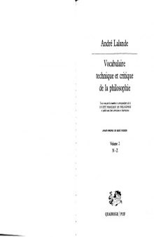 Vocabulaire technique et critique de la philosophie, Vol. 2 N-Z, 4e édition